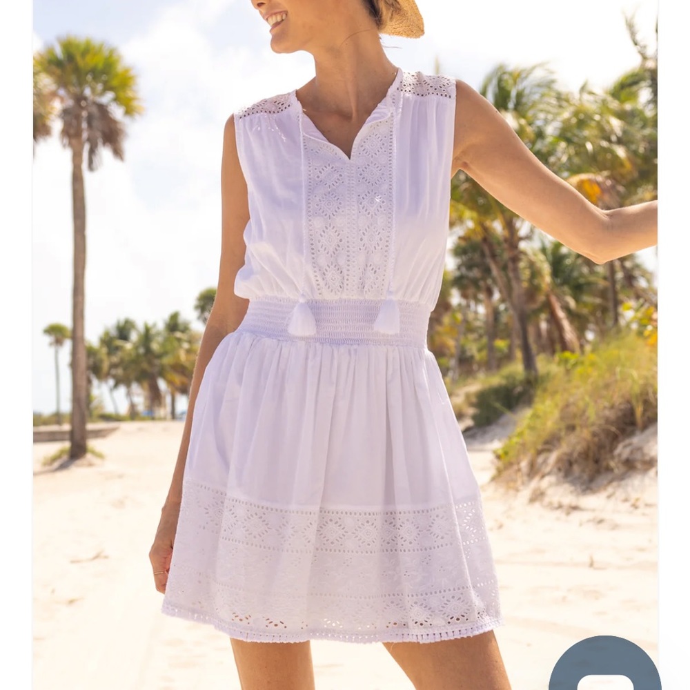 NWT Cabana Life White Eyelet Dress with tassels and smocking waist. SPF 50